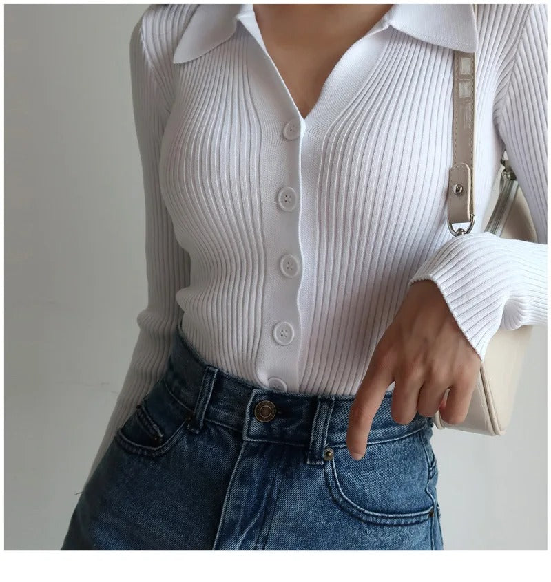 Schmal geschnittene Strickjacke mit V-Ausschnitt für Damen