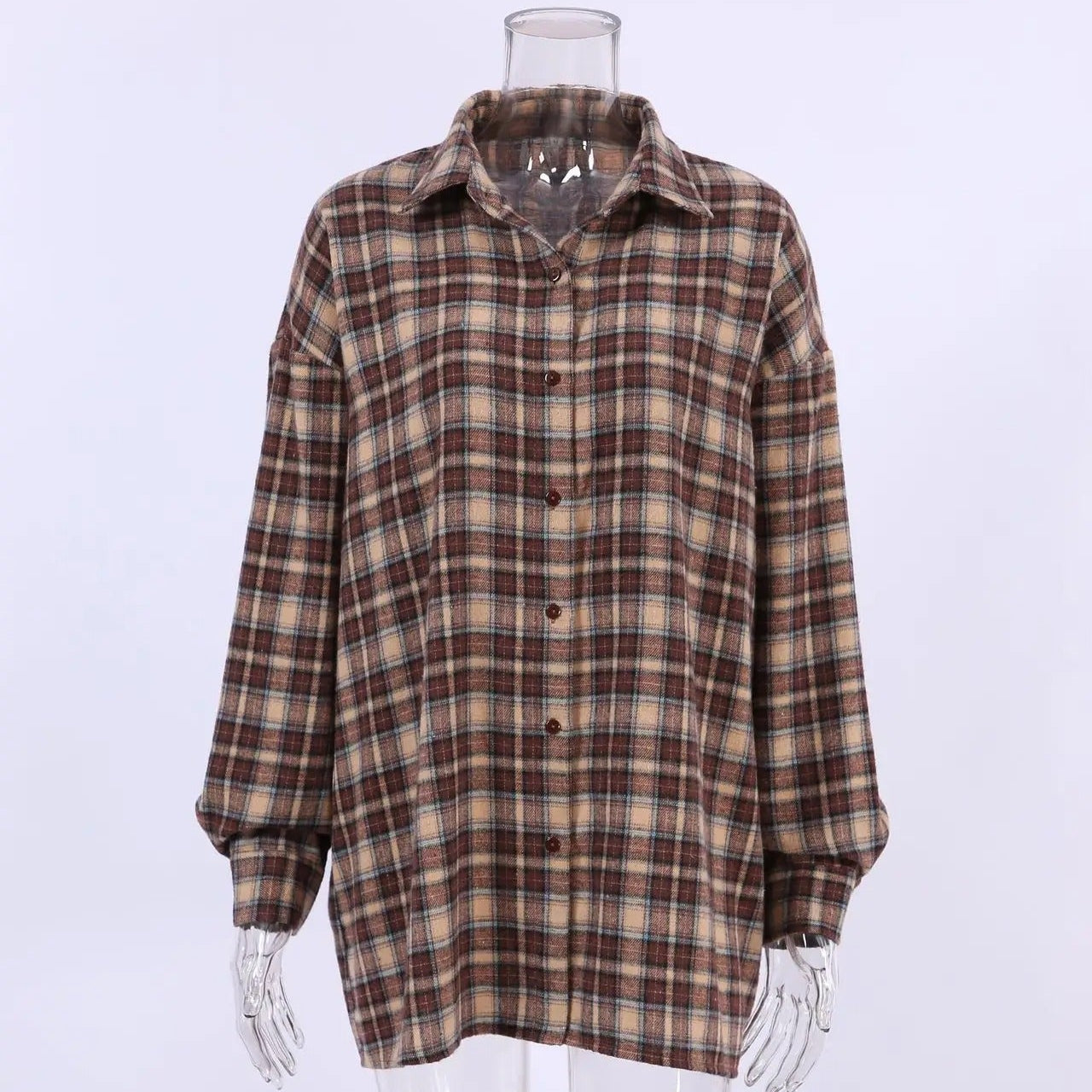 Vintage karierte Damenbluse mit langen Ärmeln