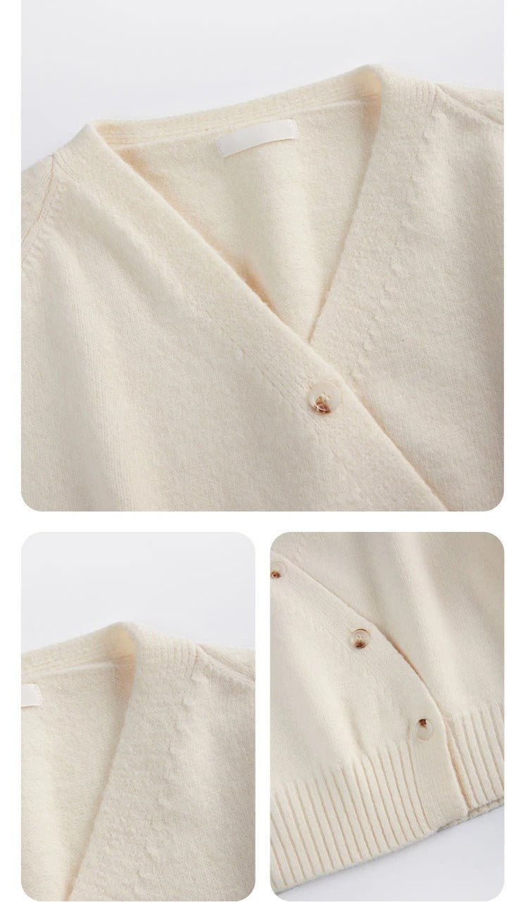 Damen-Strickjacke mit V-Ausschnitt und diagonalem Knopf