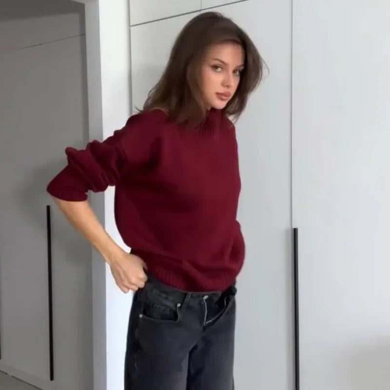 Lässiger Strickpullover mit hohem Kragen