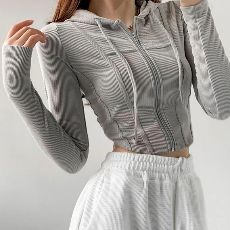 Damen Zip-Up Crop-Hoodie
