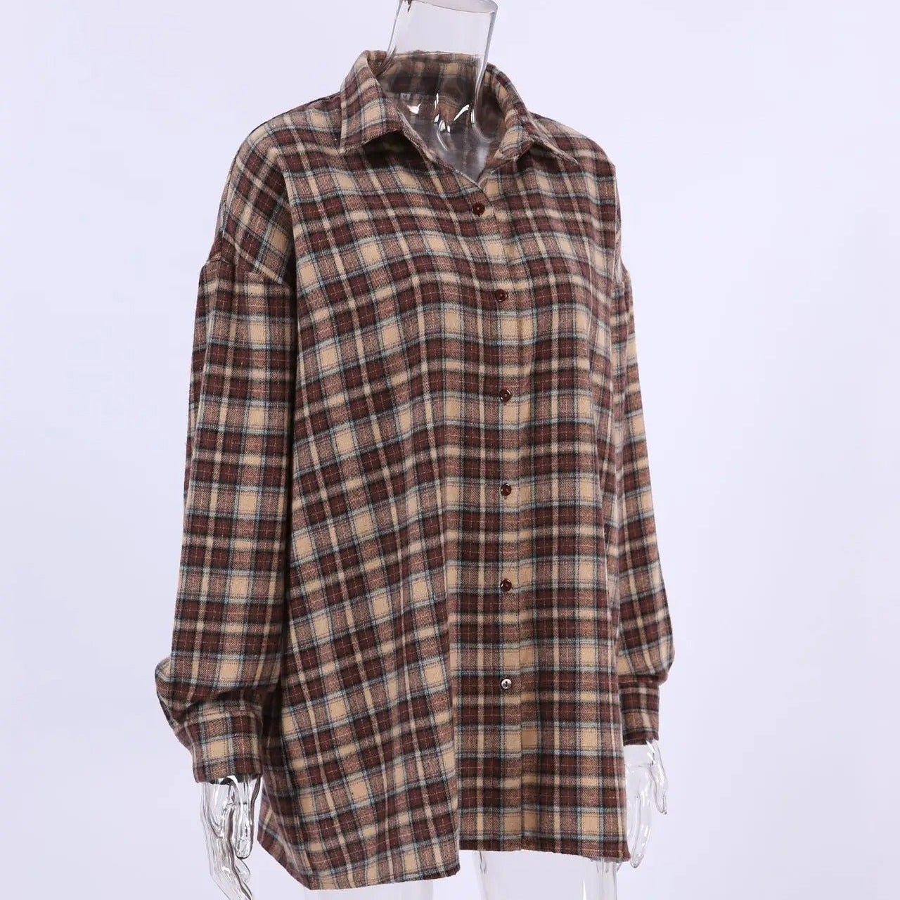 Vintage karierte Damenbluse mit langen Ärmeln