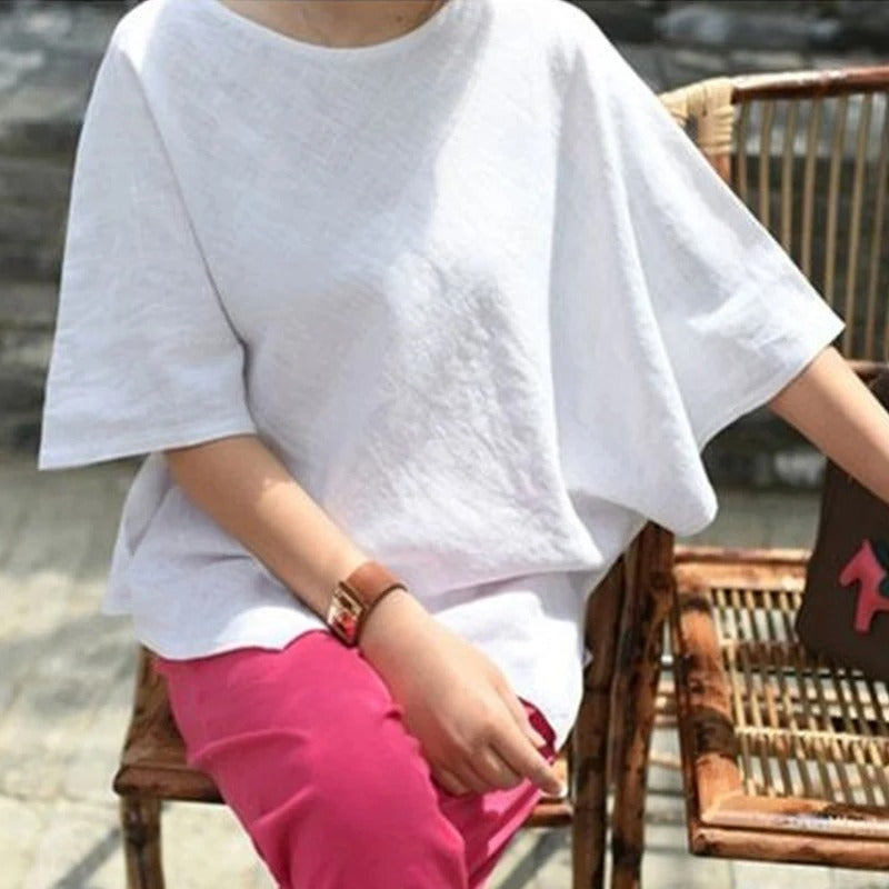 Asymmetrische Bluse mit halben Ärmeln für Damen