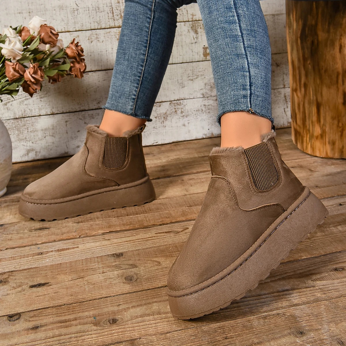 Pelzplüsch-Stiefeletten für Frauen