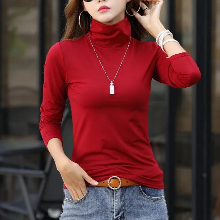 Weiches Damen-T-Shirt mit Rollkragen