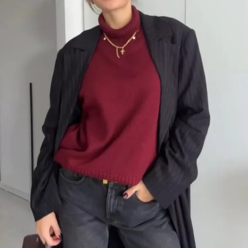 Lässiger Strickpullover mit hohem Kragen