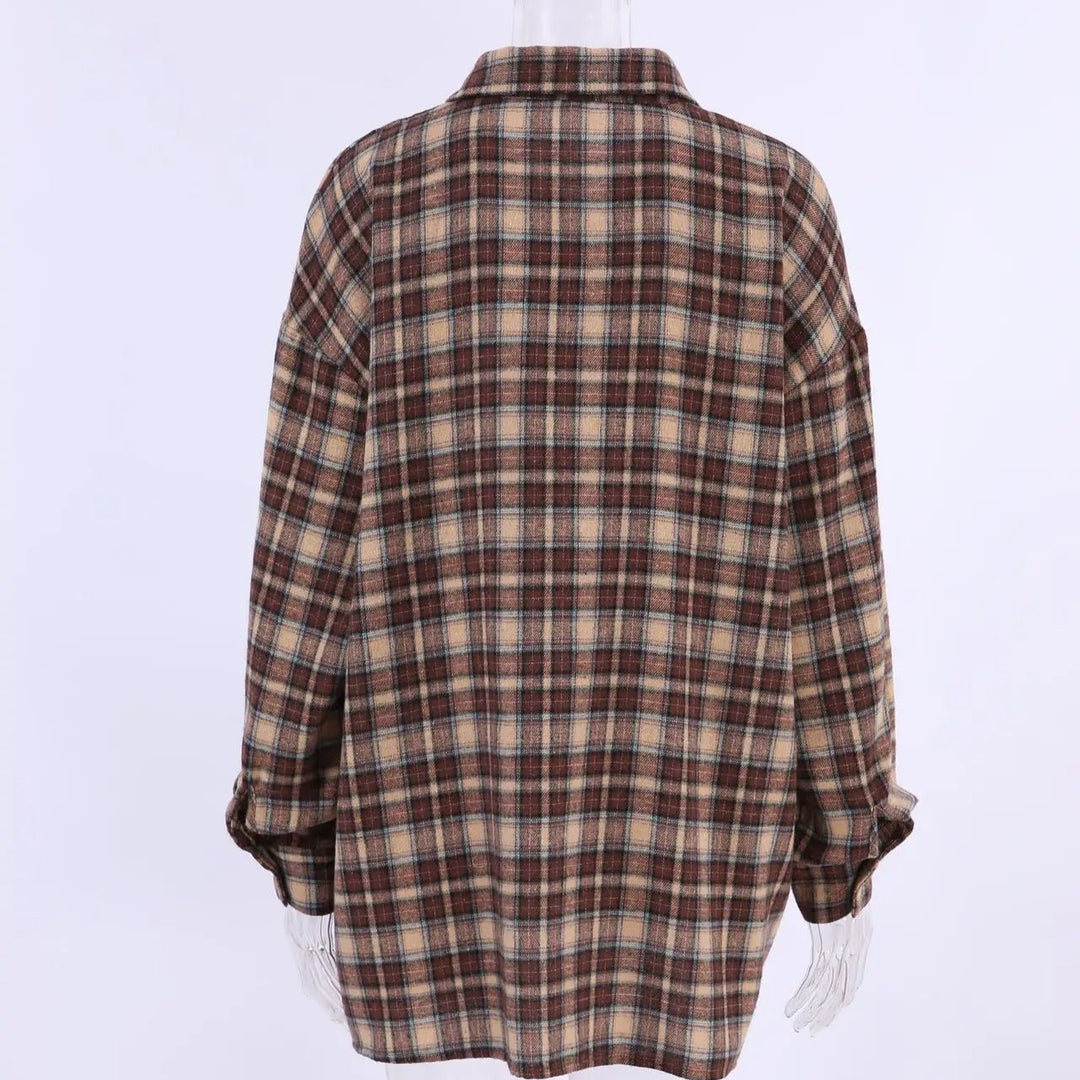 Vintage karierte Damenbluse mit langen Ärmeln