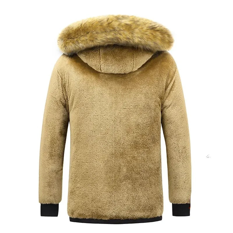Herrenjacke mit fleecegefüttertem Pelzkragen