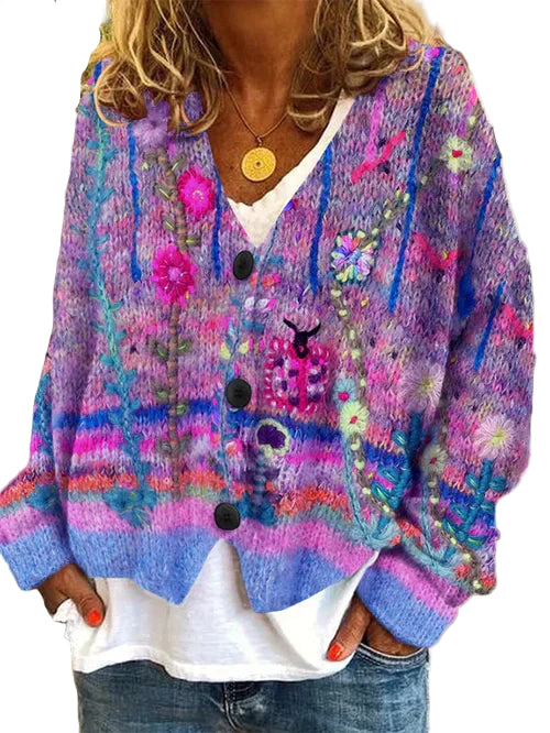 Variant image for Damen Cardigan Retro-Stil Wollflanell mit Verspieltem Print-25