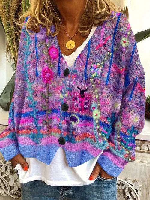 Variant image for Damen Cardigan Retro-Stil Wollflanell mit Verspieltem Print-25
