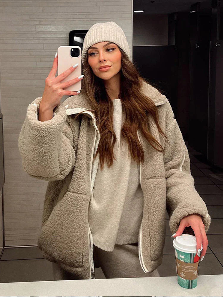 Damenjacke Teddyjacke Lockere Passform Atmungsaktive Materialien-4