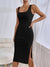 Damen Midikleid Ärmellos Quadratischer Ausschnitt Elegante Silhouette Hochwertige Stoffe-5