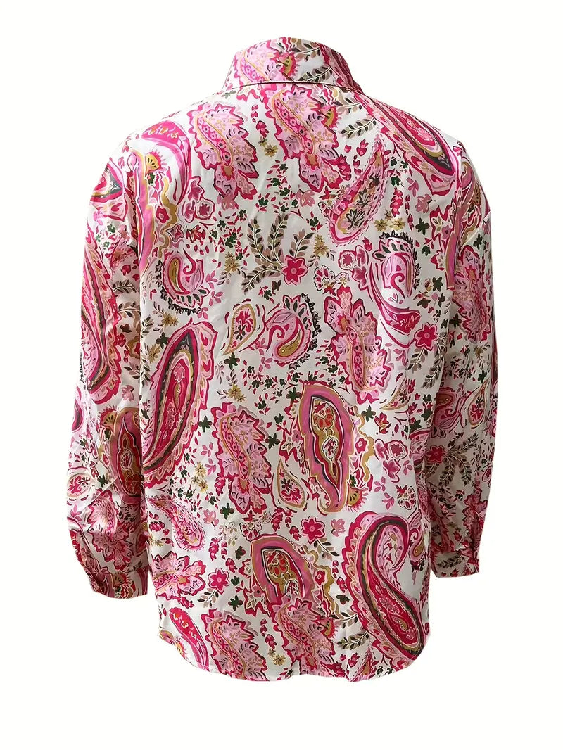Damen Langarmhemd Elegantes Paisley-Print Baumwolle-3