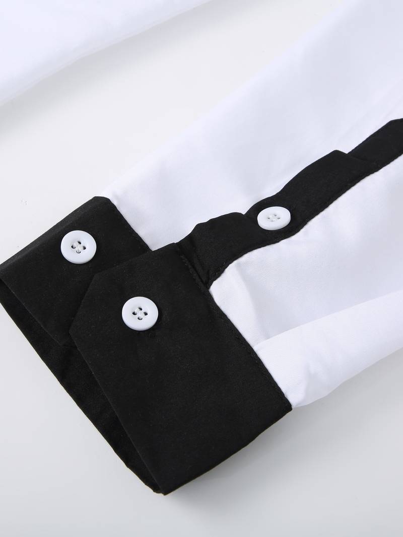 Herrenhemd Langarm Kontrastdesign 100% Baumwolle Casual-5