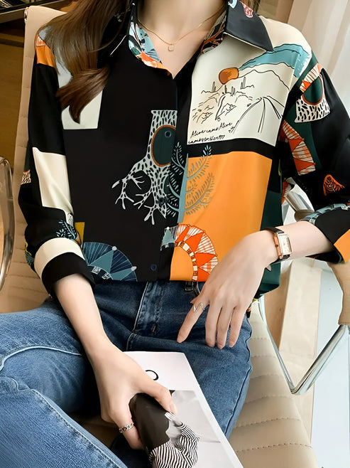 Damenbluse Vintage Stil 100% Baumwolle mit Print für Elegante Anlässe-2