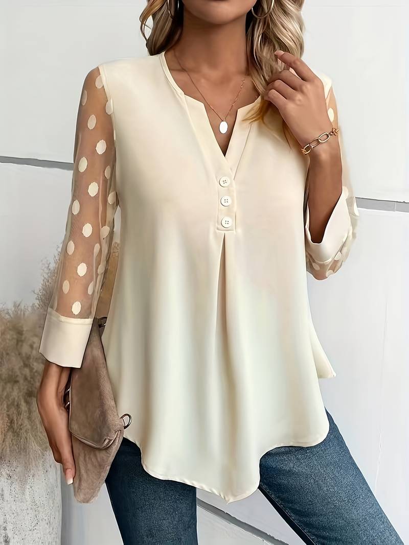 Variant image for Damen Langarm-Top mit gekerbtem Ausschnitt Eleganz-1