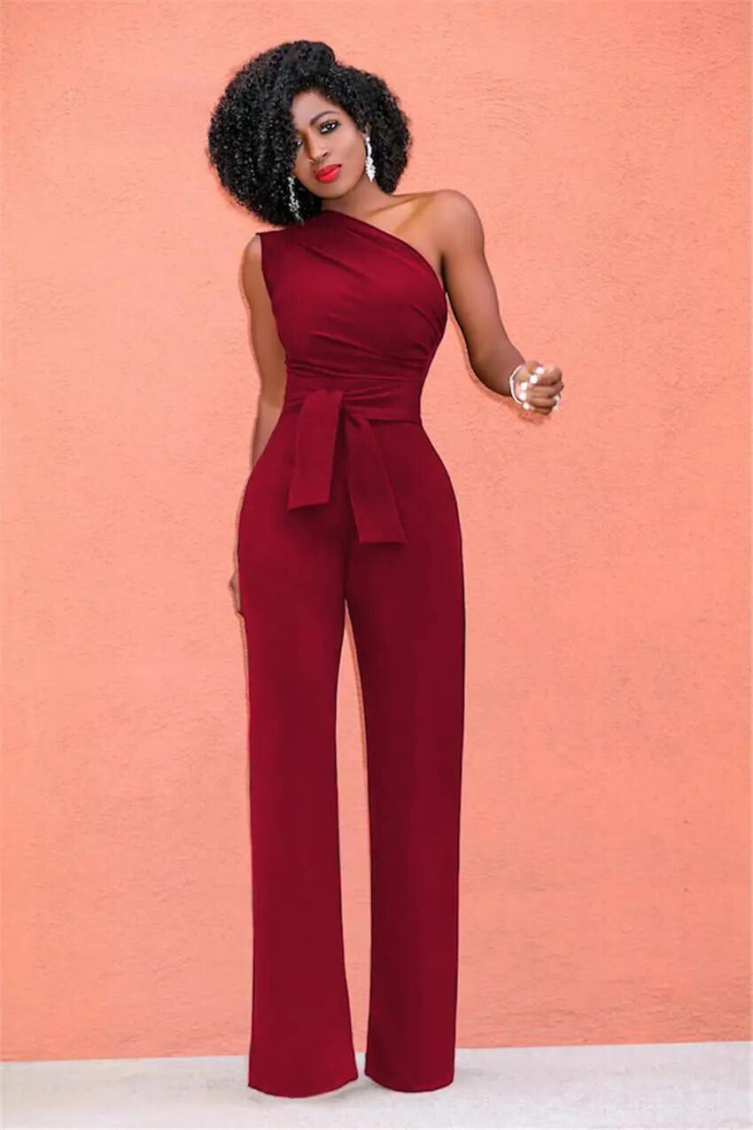 Damen Jumpsuit One-Shoulder Design Elegant Polyester Baumwolle-2