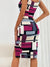 Damen Bleistiftkleid Farbblock Design Figurbetont Polyester-3