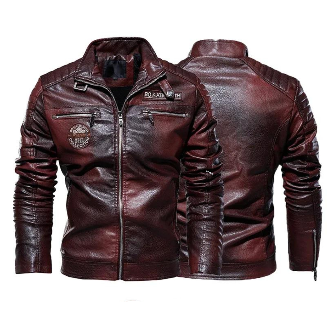 Herren Fleece-Motorrad-Lederjacke