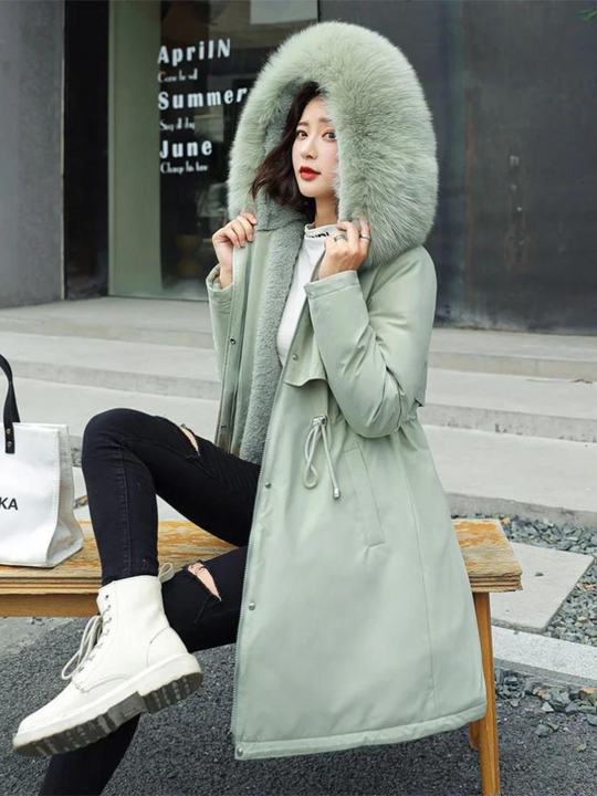 Damen-Parka mit Kapuze und Pelzkragen