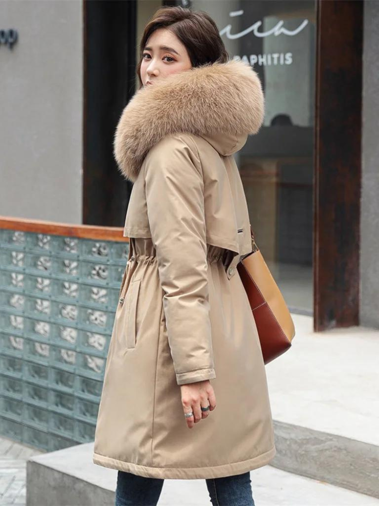 Damen-Parka mit Kapuze und Pelzkragen