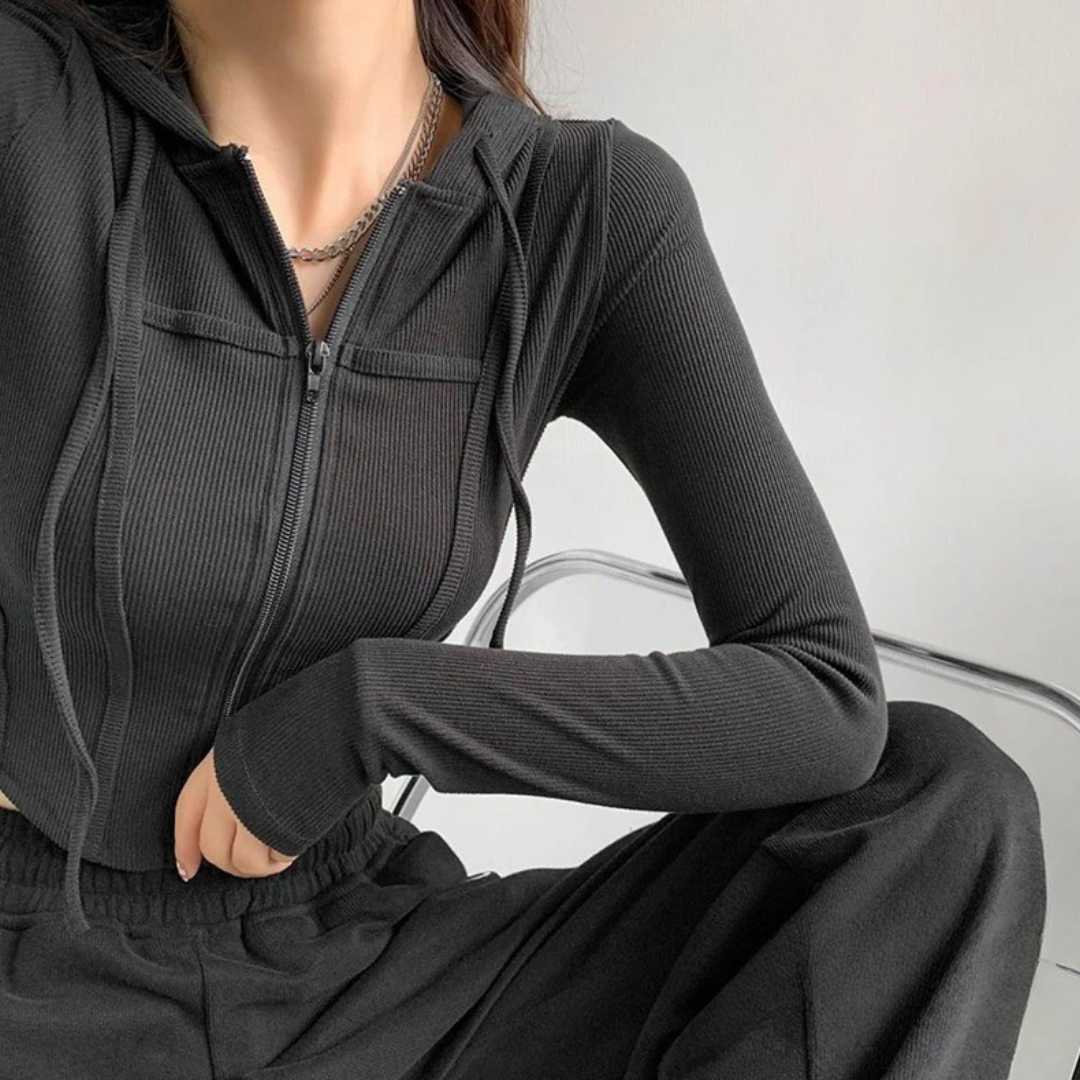 Damen Zip-Up Crop-Hoodie