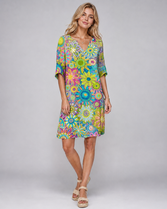 Damen Sommerkleid V-Ausschnitt mit Blumenmuster
