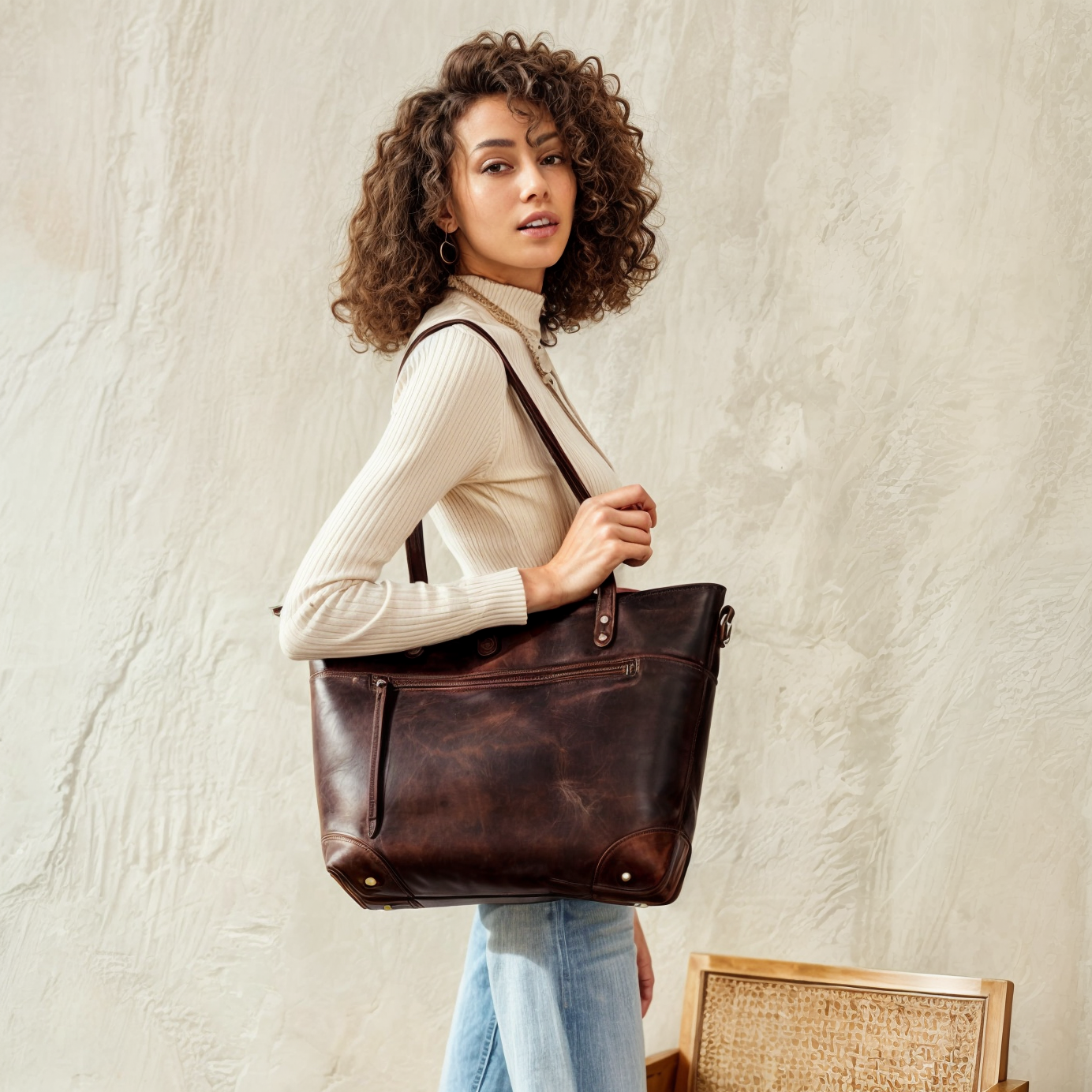 Vintage Leder Tote Bag