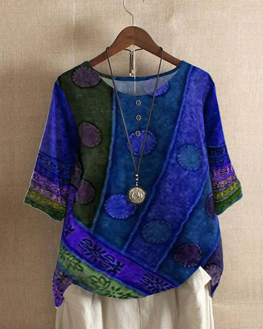 Variant image for Damenbluse Bunt Vintage-Inspirierte Lässige Baumwolle-13