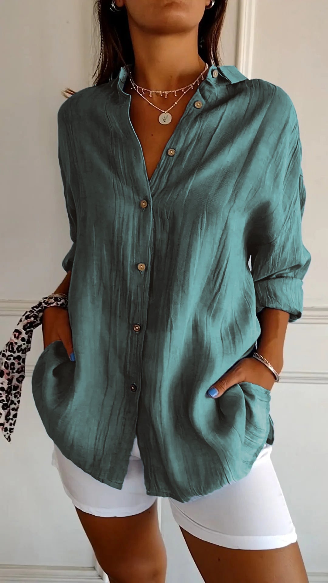 Variant image for Damen Hemd Plissiert Elegantes Design Hochwertige Baumwolle-41