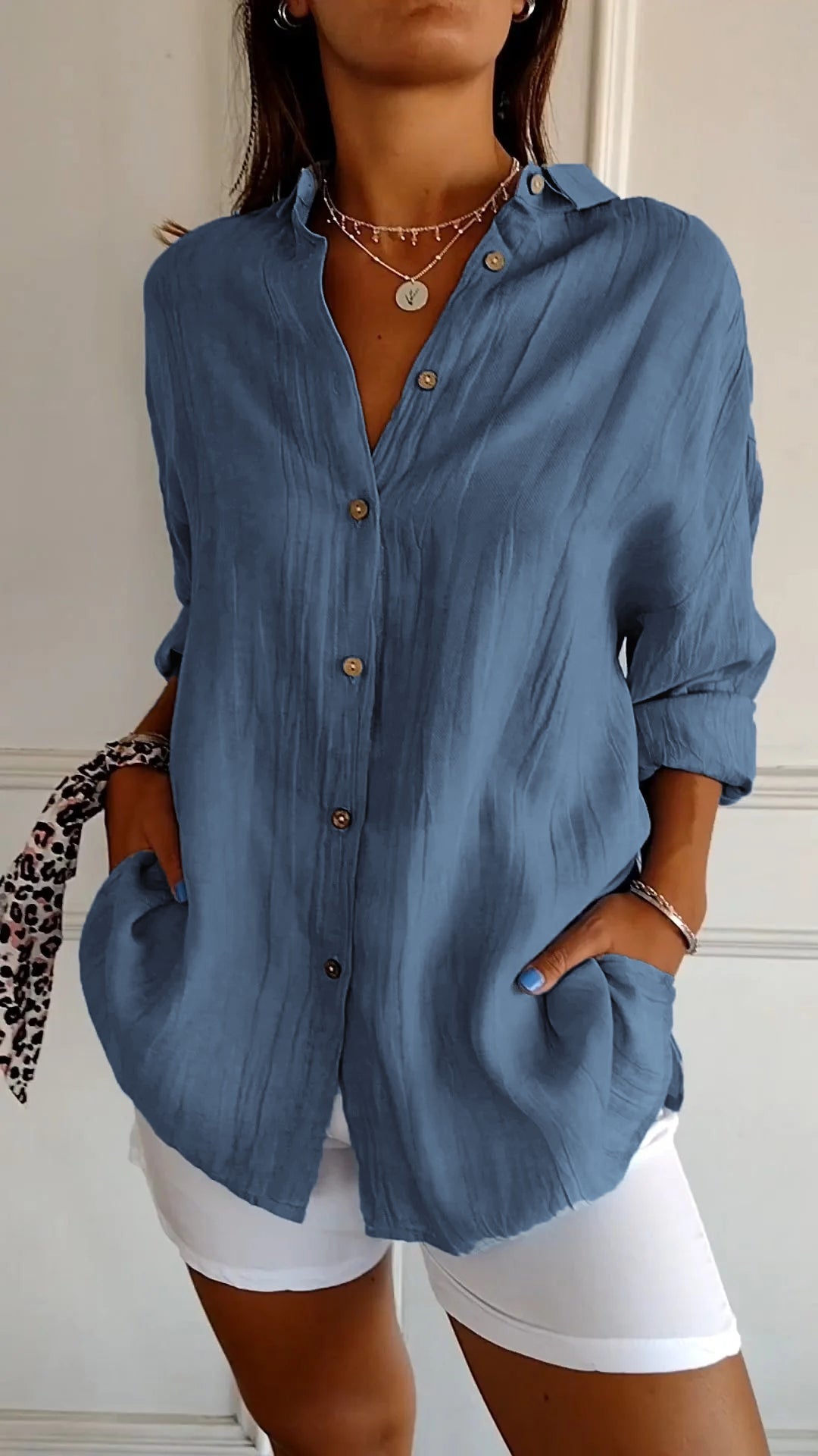 Damen Hemd Plissiert Elegantes Design Hochwertige Baumwolle-6