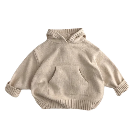 Strickpullover mit Kapuze und Fronttasche für Kinder