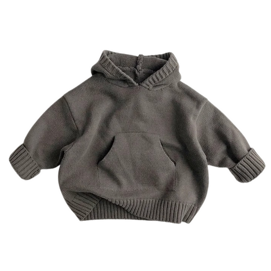 Strickpullover mit Kapuze und Fronttasche für Kinder