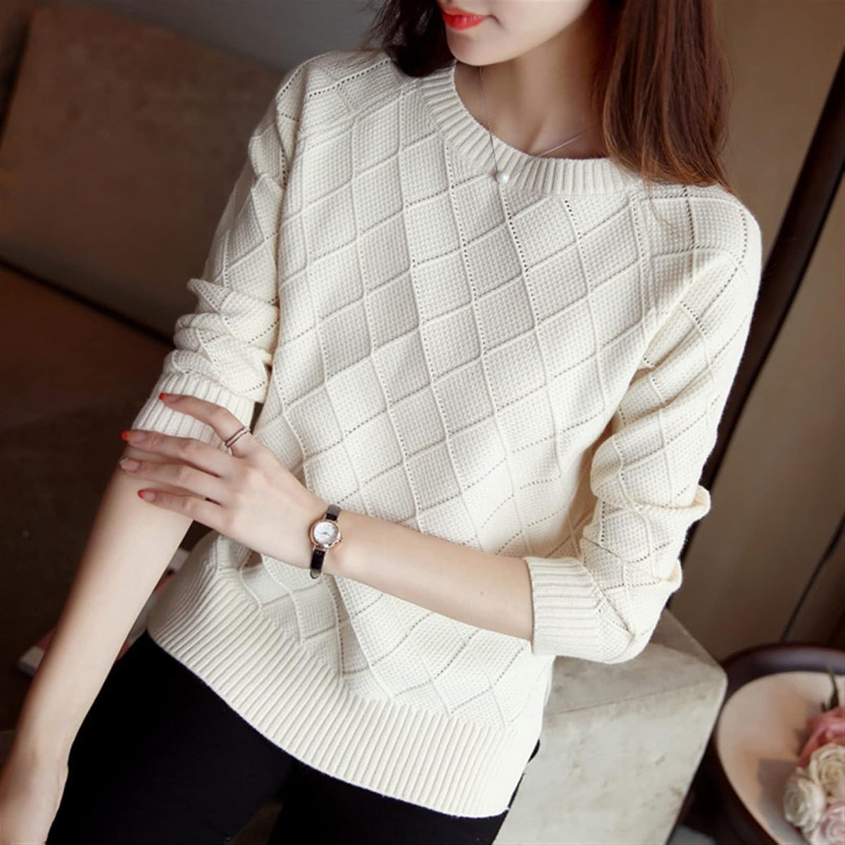 Damen-Strickpullover in Volltonfarben