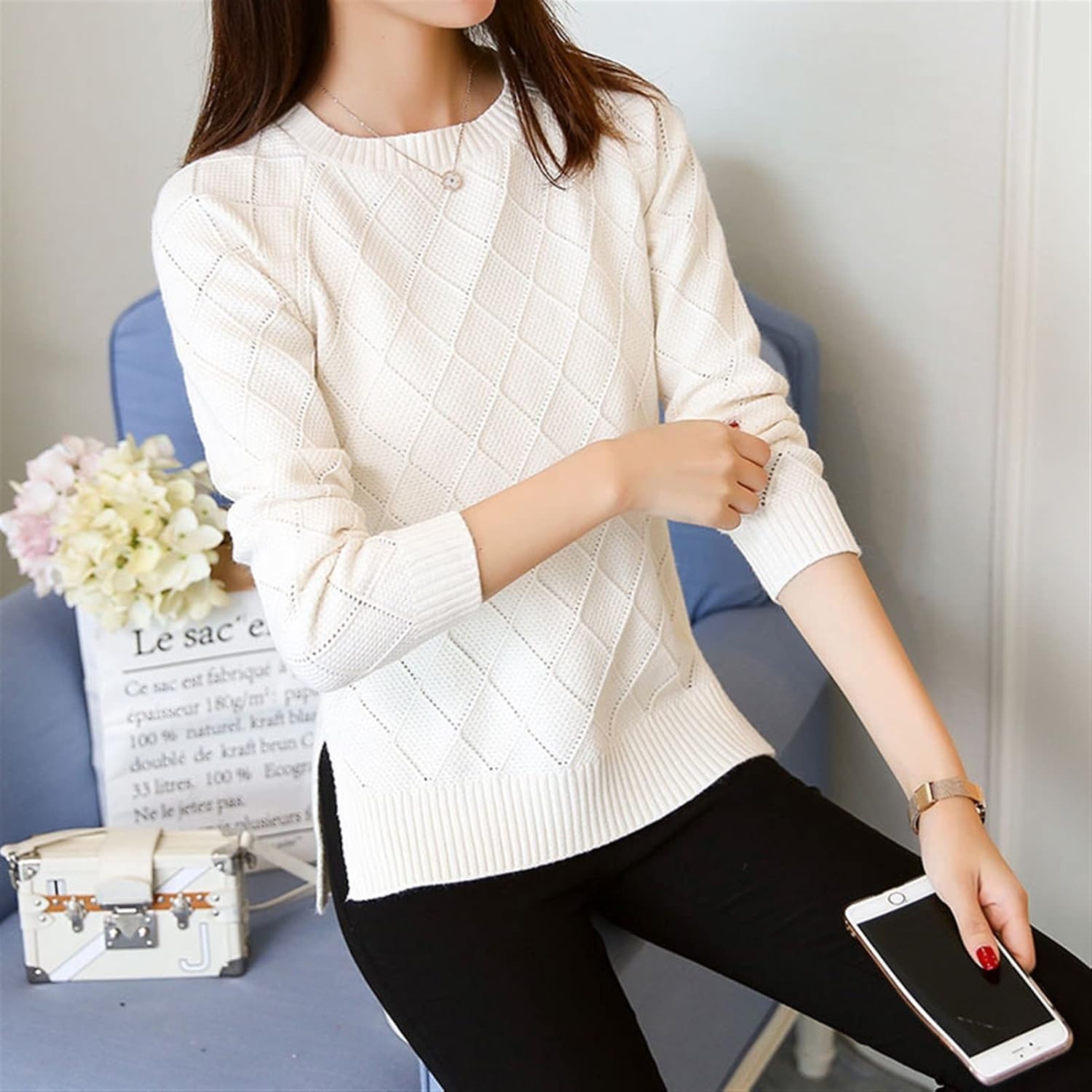 Damen-Strickpullover in Volltonfarben