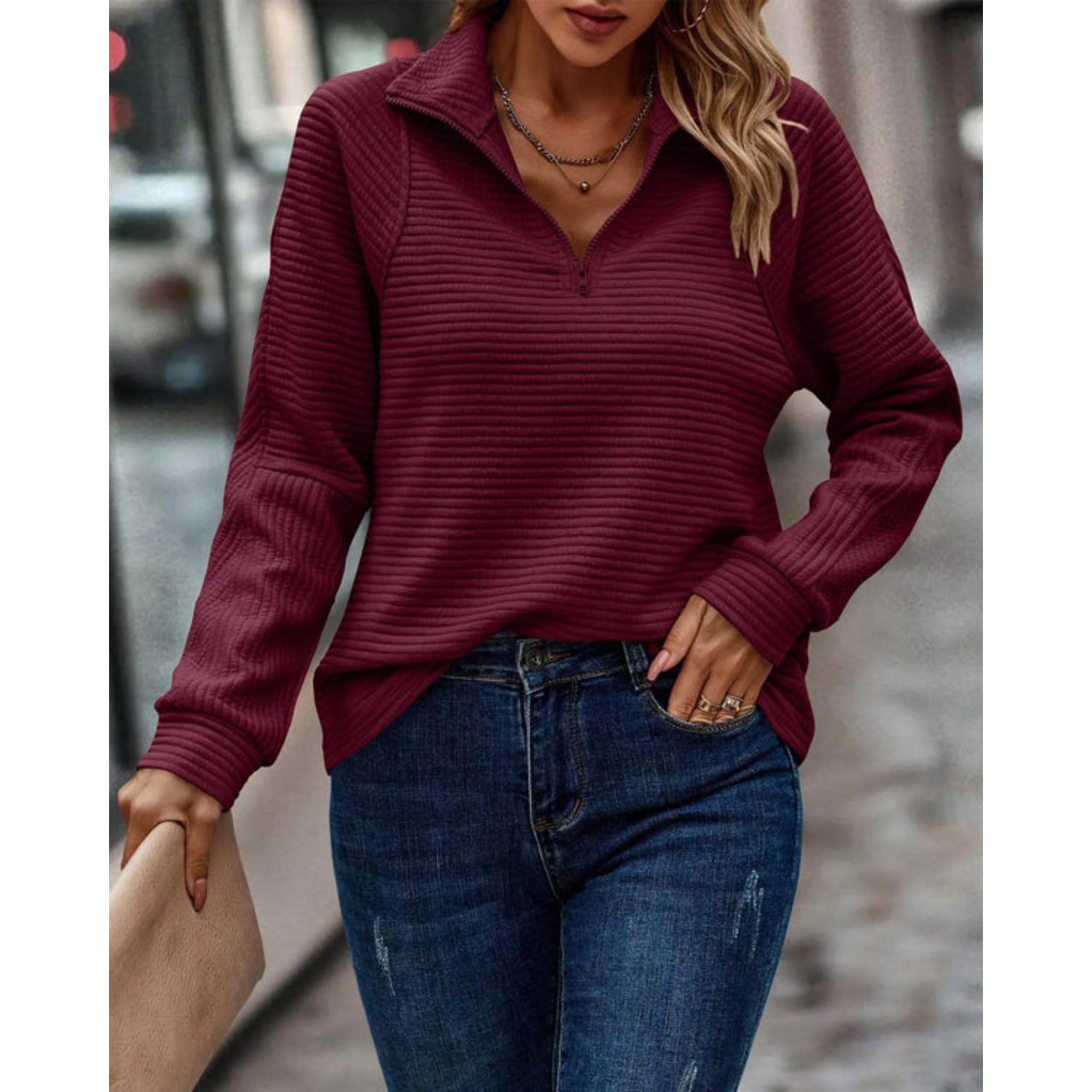 Damenpullover V-Ausschnitt Eleganter Stil Baumwoll-Seiden-Mischung 6
