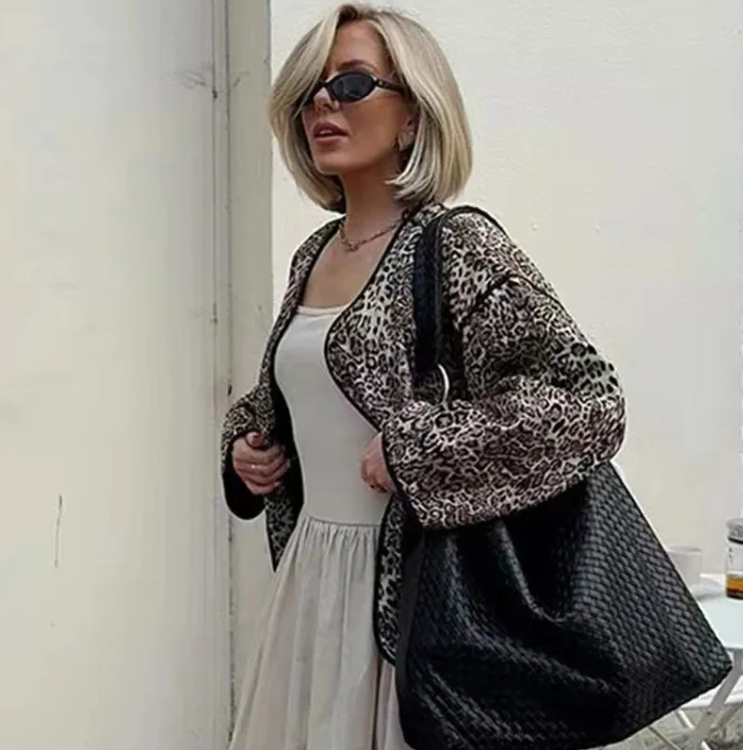 Gesteppte Jacke mit Leopardenmuster für Damen