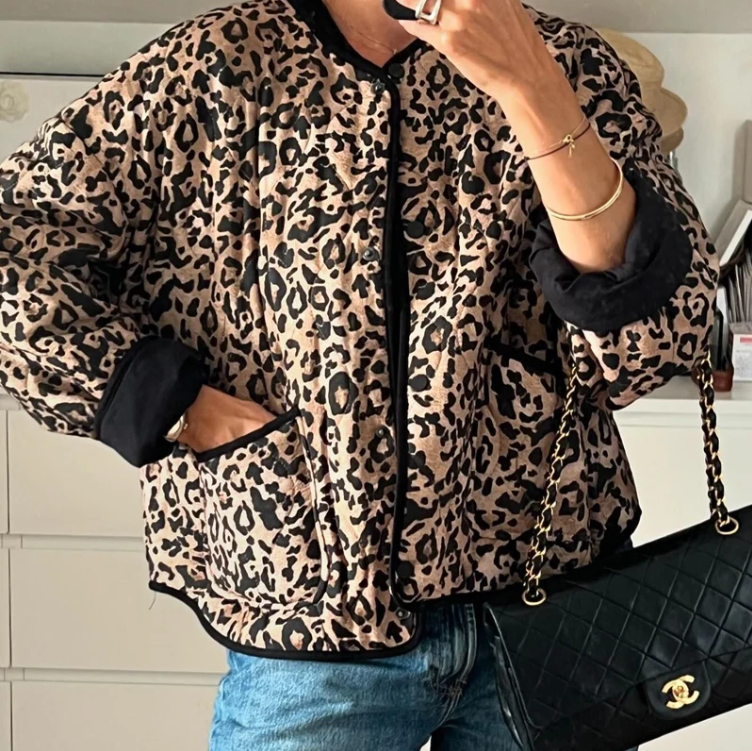 Gesteppte Jacke mit Leopardenmuster für Damen