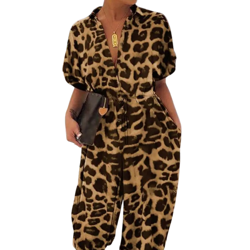 Einteiler mit V-Ausschnitt und Leopardenmuster für Damen