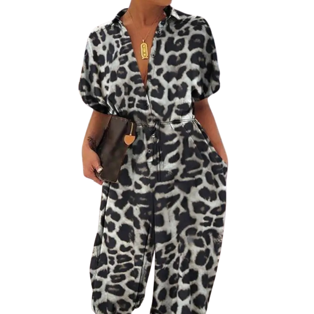Einteiler mit V-Ausschnitt und Leopardenmuster für Damen