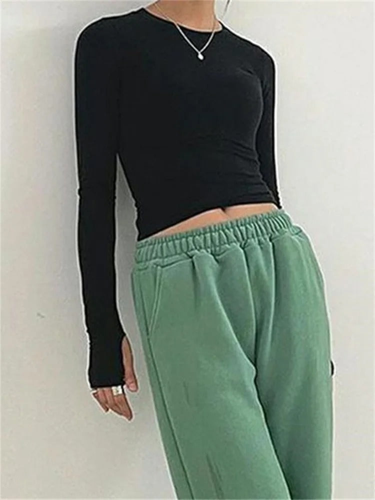 Damen Slim Fit Rundhalsausschnitt Tops