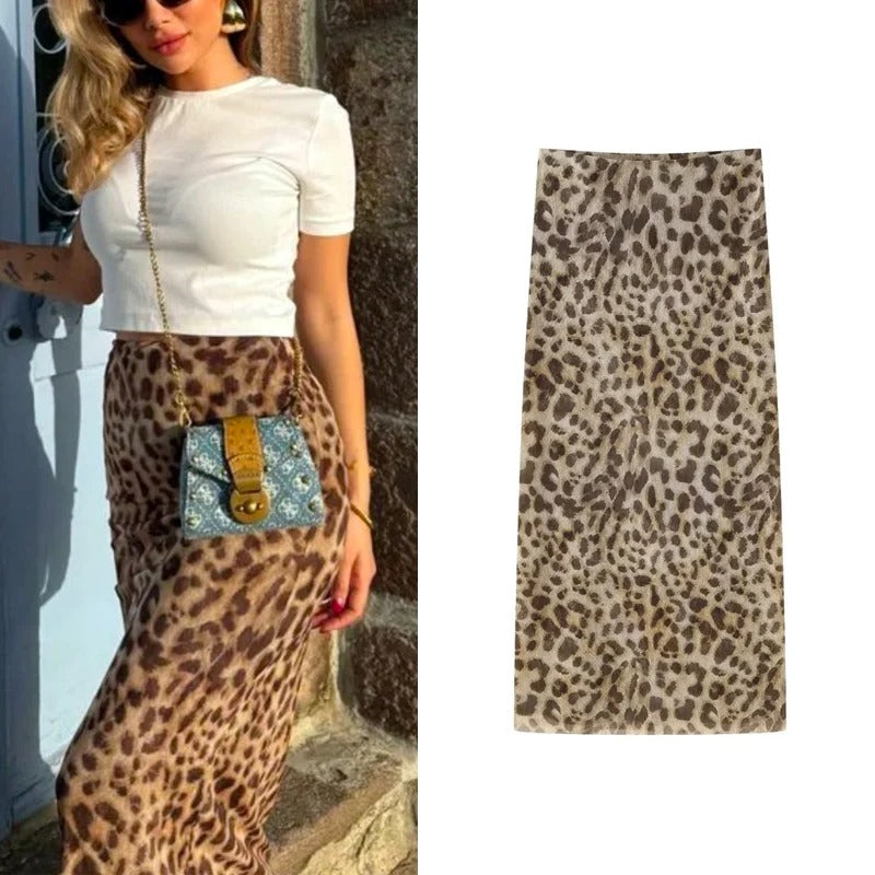 Damen-Langrock mit Leopardenmuster