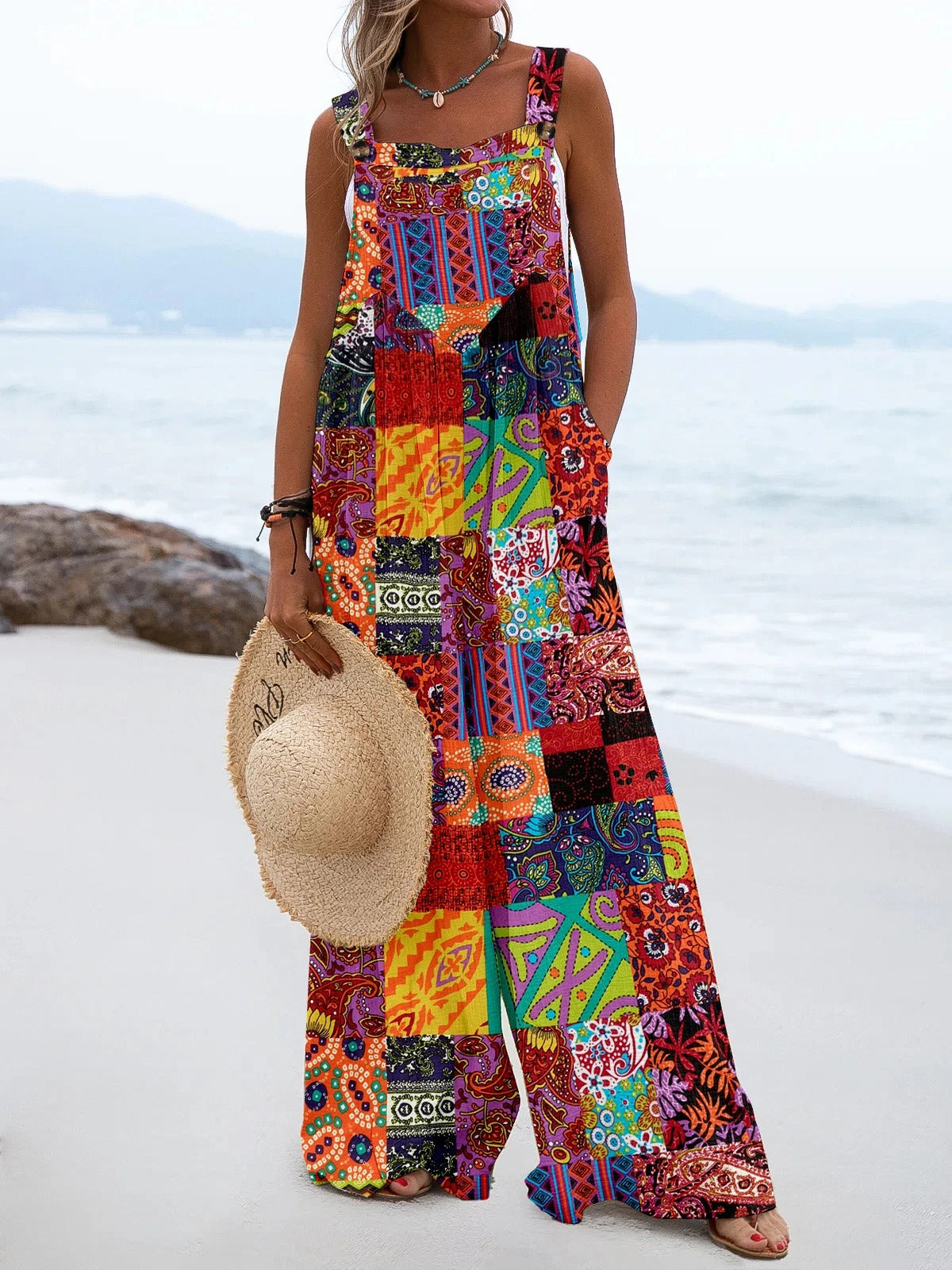 Bohemian-Overall mit weitem Bein für Frauen