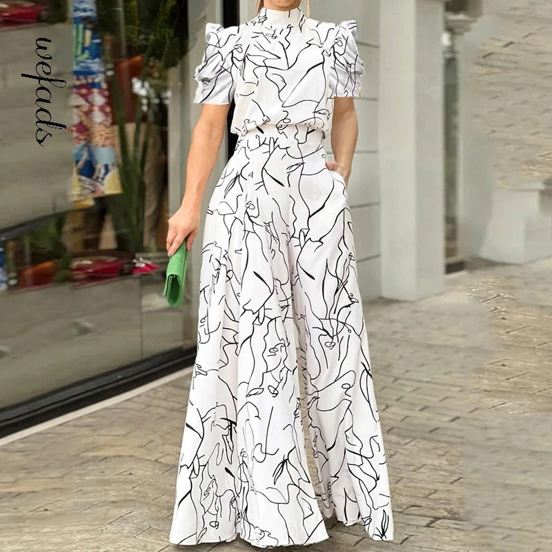 Hose mit weitem Bein und Kunstmuster im Neckholder-Stil