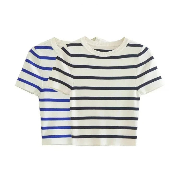 Gebreide gestreepte kurze Top für Damen