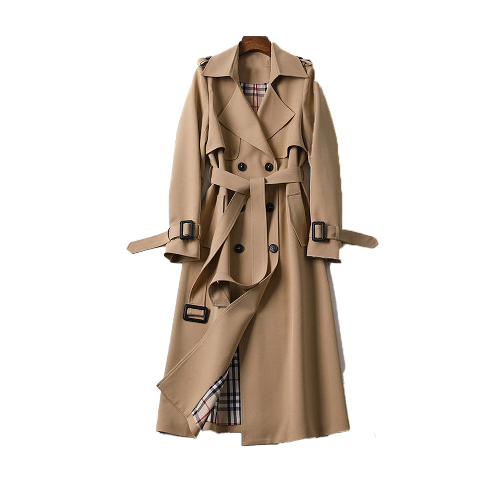 Damen Trenchcoat mit Doppelreihenknöpfen und Gürtel, Klassischer Stil aus Hochwertigem Stoff 1