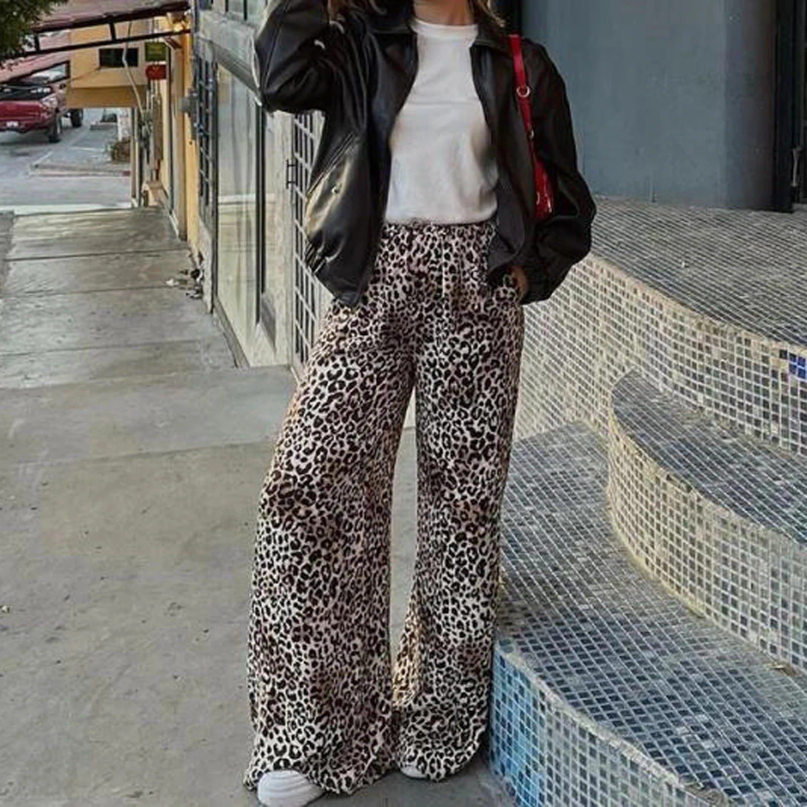Vintage Leopardenmuster Weite Hose