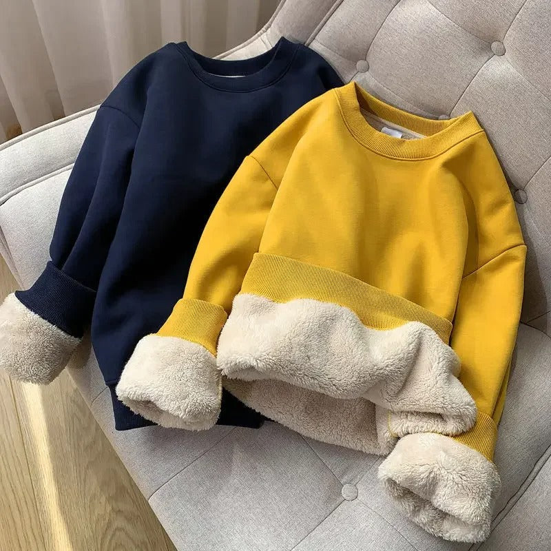 Fleece gefüttertes Rundhals-Sweatshirt für Frauen