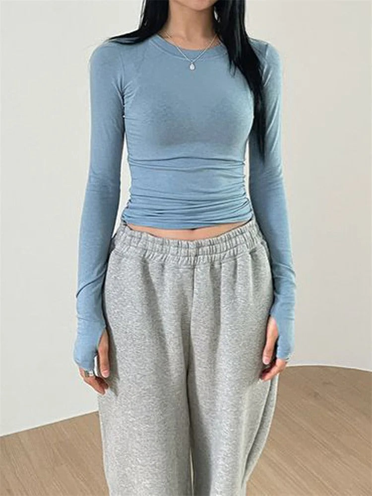 Damen Slim Fit Rundhalsausschnitt Tops