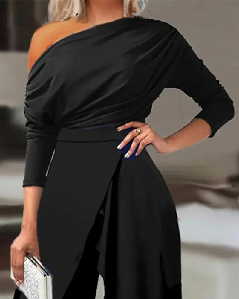 Damenoverall mit Rüschen und weitem Bein